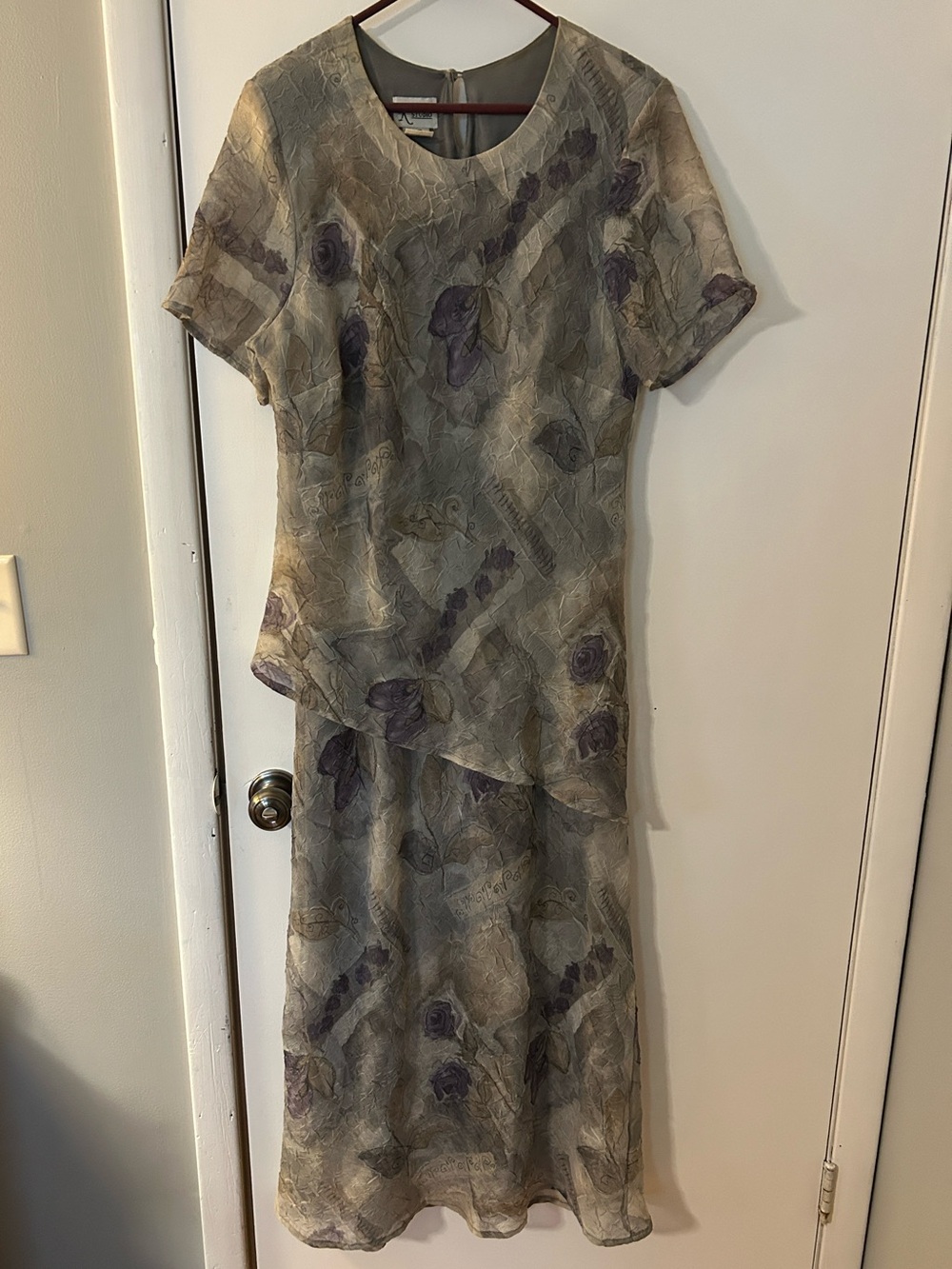 Asymmetrical Two-Piece Floral Midi Dress in Sage and Lavender
